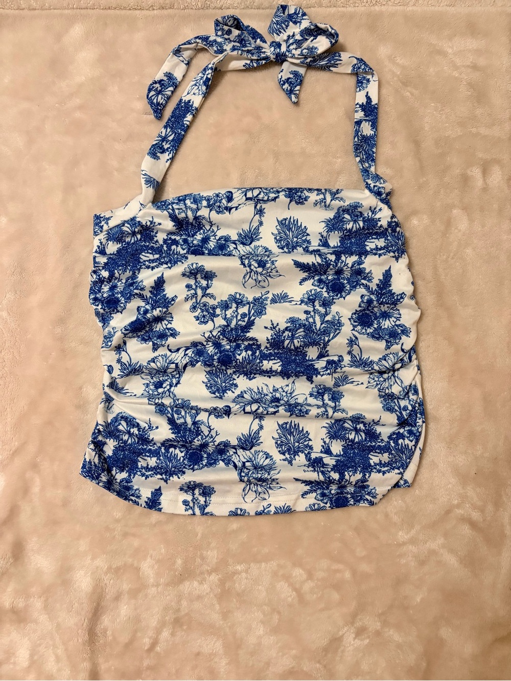 Amazon White and Blue Floral Halter Camisole